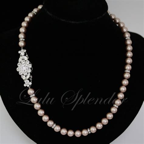 Bridal Necklace Champagne Powder Almond Pearl By Lulusplendor