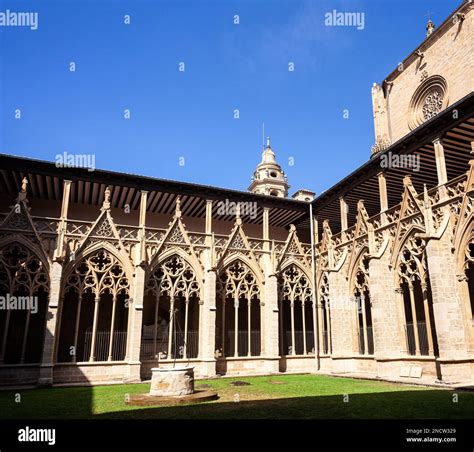 Ornate Gothic Cloister Arcade Arches Of The Catholic Catedral De Santa