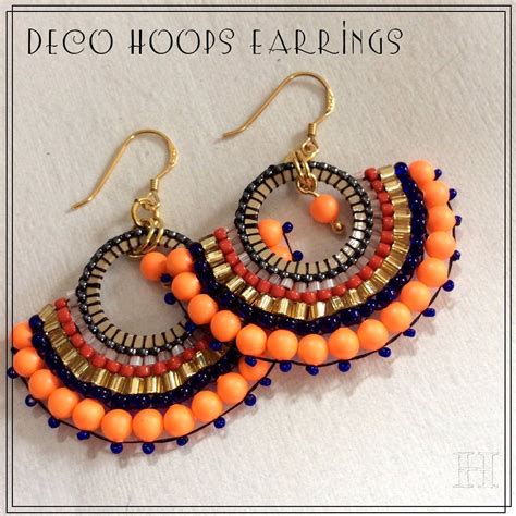 Deco Hoops Earrings ・clearlyhelena Bead Weaving Tutorials Beaded