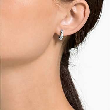 Dextera hoop earrings Pavé Small White Rhodium plated Swarovski