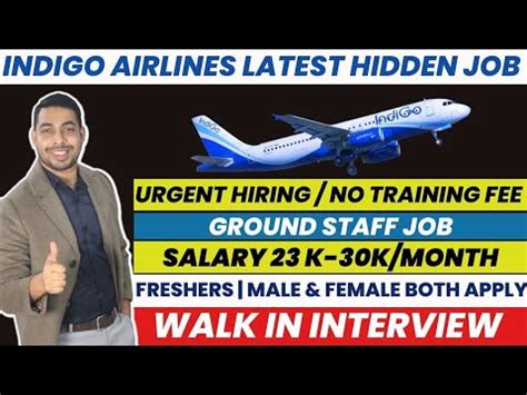 Indigo Airlines Ground Staff Job Freshers Male Female Freshers