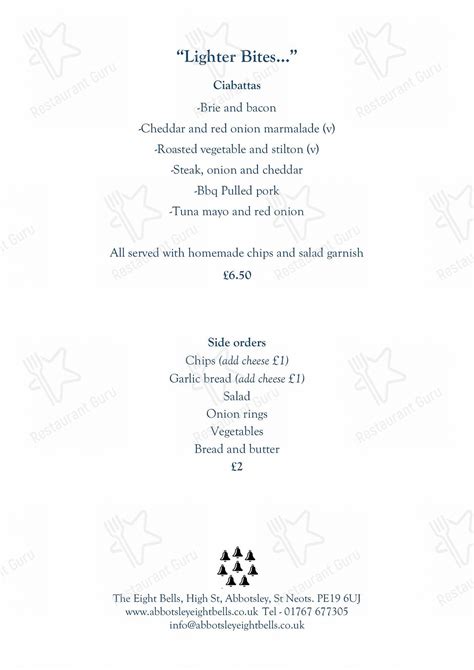 Menu at The Eight Bells pub & bar, Abbotsley, High St