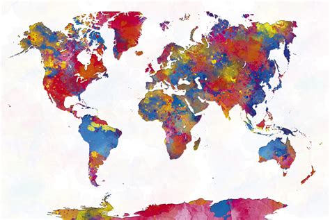 Carte de Watercolor world map ǀ Toutes les cartes et planisphères à