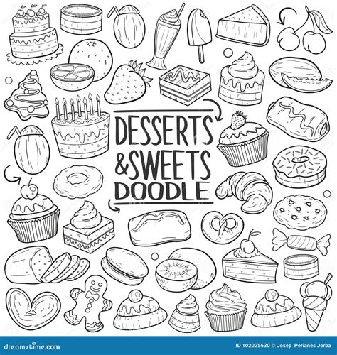 Desserts And Sweets Traditional Doodle Icons Sketch Hand Made Design