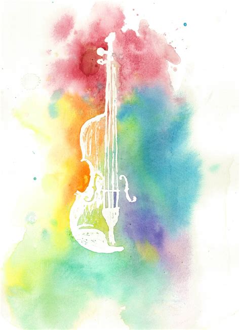 Watercolor Violin Silhouette Colorful Rainbow Instrument Print