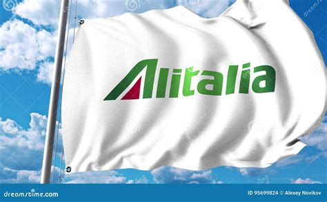 Waving Flag with Alitalia Logo. 3D Rendering Editorial Stock Image ...