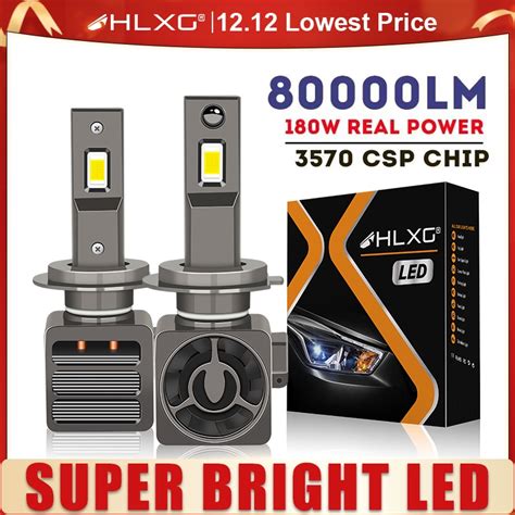 HLXG เทอรโบ 1 ค หลอดไฟหนารถยนต ไฟตดหมอก LED 180W H7 80000LM H4 H1