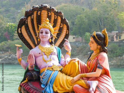 Rishikesh India Beautiful Statues Of Lord Vishnu And Lakshmi At The