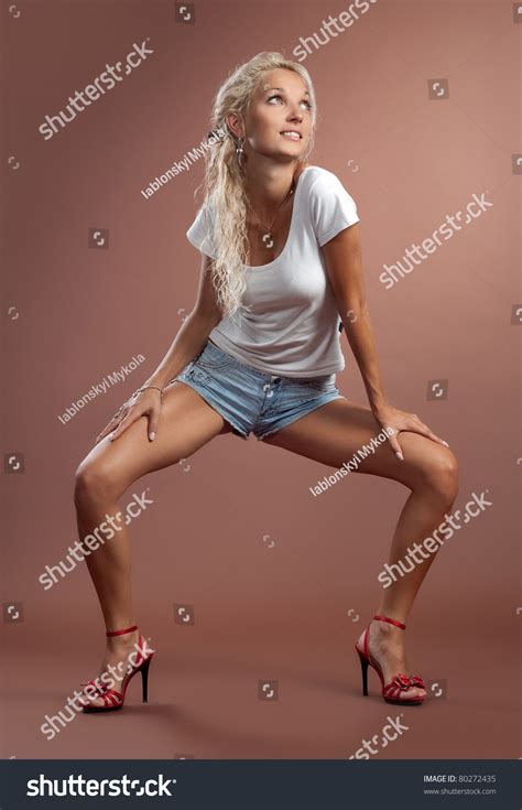 Beautiful Sexual Girl Blonde Short Shorts Stock Photo 80272435 Shutterstock