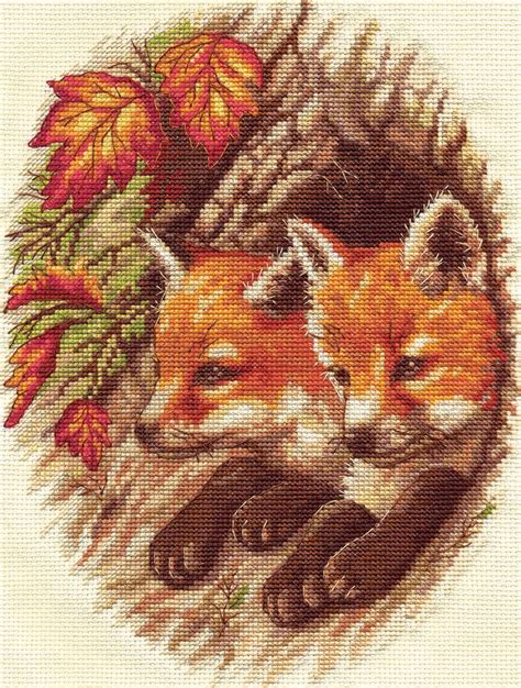 Klart Fox Cubs Cross Stitch Kit Cross Stitch Animals Animal Cross