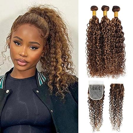 Amazon Honey Blonde Curly Human Hair Bundles With Closure Inch Ombre Water