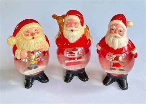 A Flock of 3 Vintage Santa Snow Globes Hard Plastic Christmas - Etsy