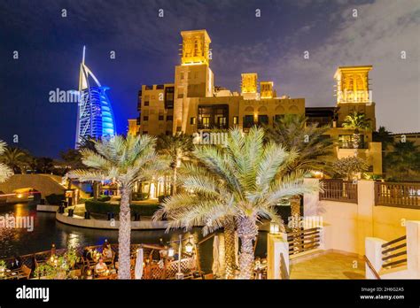 Dubai Uae March Night View Of Burj Al Arab Tower Of The