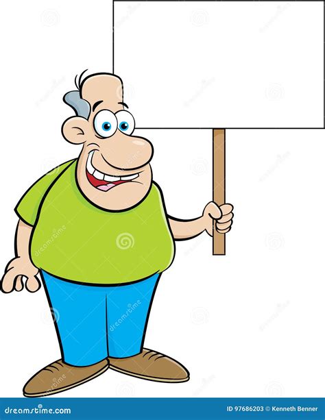 Cartoon Man Holding A Sign Stock Vector Illustration Of Sign