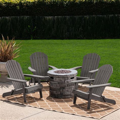 GDFStudio David Outdoor 5 Piece Adirondack Chair Set With Fire Pit