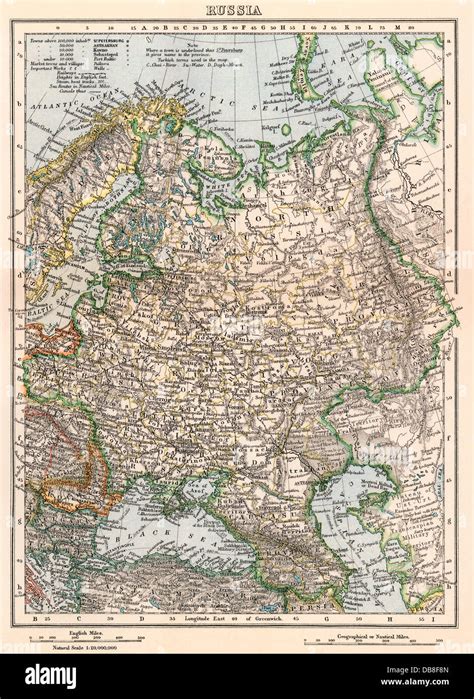 Map Of Russia Late 1800s Color Lithograph Stock Photo Alamy