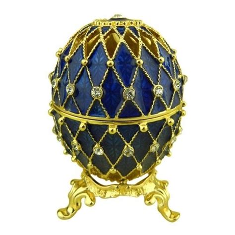 Blue Decorative Faberge Egg - Elegant Metal Craft