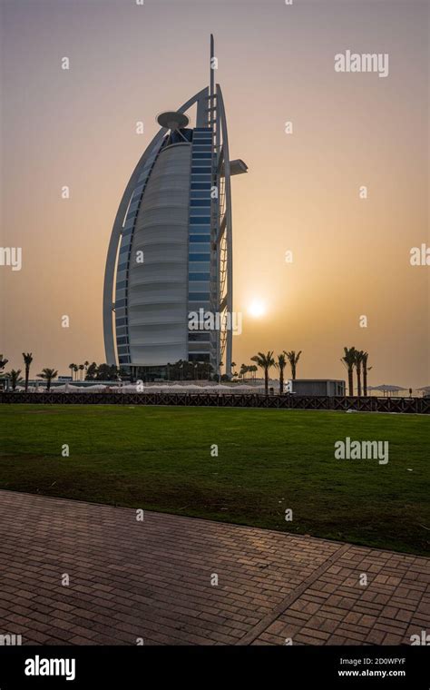 View of Burj Al Arab Jumeirah, a luxury hotel situated on its own ...