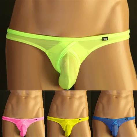 HERREN SEXY LOW RISE Bulge Pouch Bikini G String Slips Durchsichtig T