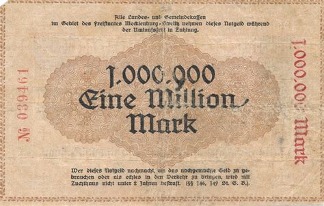 Deutsches Reich Deutschland Million Mark Mecklenburg Strelitz