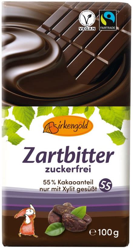 Xylit Birkengold Zartbitter Schokolade Zuckerfrei Fair 100g