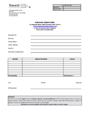 Fillable Online Baruch Cuny Purchase Order Form Baruch College Fax