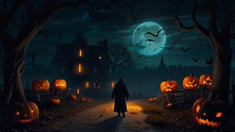 A halloween illustration of a scarecrow in a dark halloween night | Premium AI-generated image