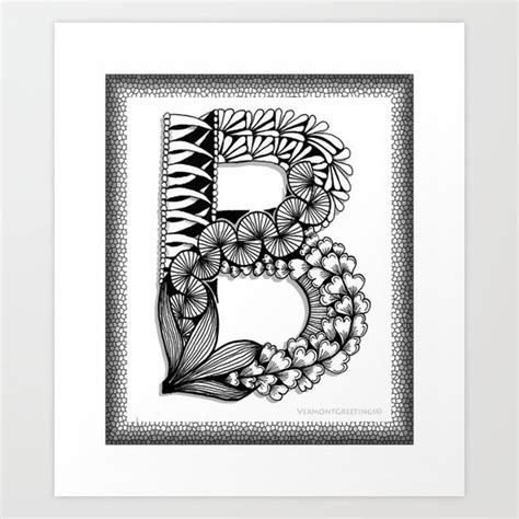 Zentangle B Monogram Alphabet Illustration Art Print By Vermont