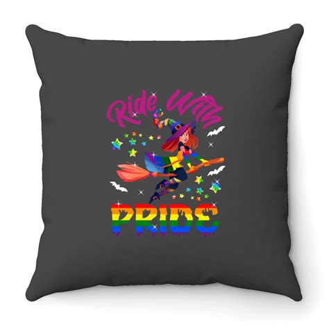 Ride With Pride Halloween Costume LGBT Gay Pride Witch Throw Pillows Sold By Guilherme Franco