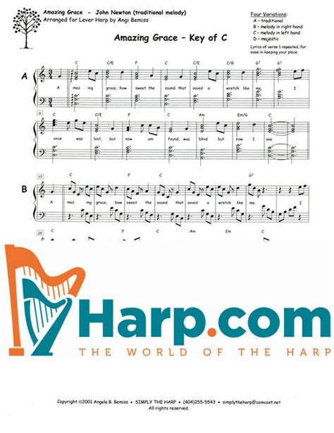 Harp Sheet Music: Amazing Grace by NEWTON, J./BEMISS