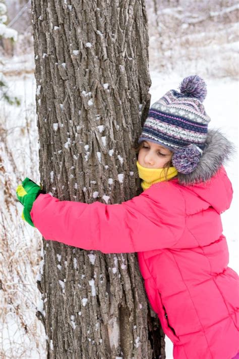 The Girl Embraced the Tree and Clung To Him Stock Photo - Image of arms ...