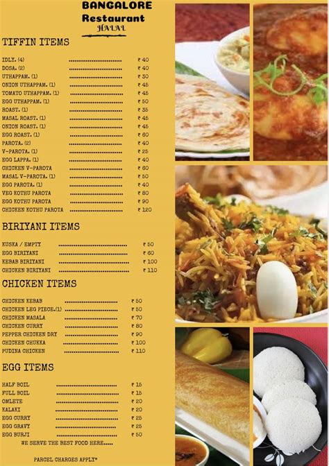 Menu At Bangalore Mess Ooty