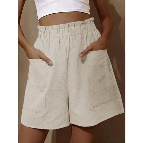 Damen Shorts Kurze Hosen Tasche Glatt Hoher Taillenbund Kurz Schwarz