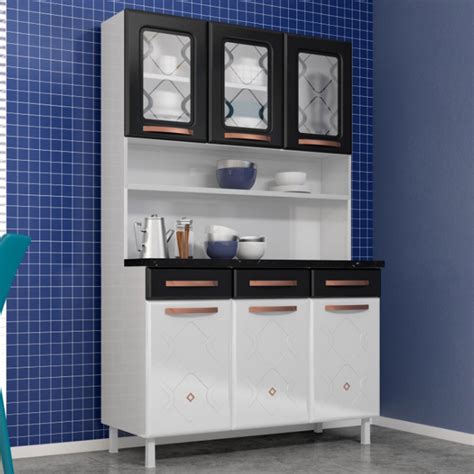 Cozinha de Aço Compacta Mirage New 6 Portas 3 Gavetas Branco Preto