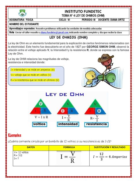 Ley De Ohmios Ohm Pdf Resistencia Eléctrica Y Conductancia Voltio