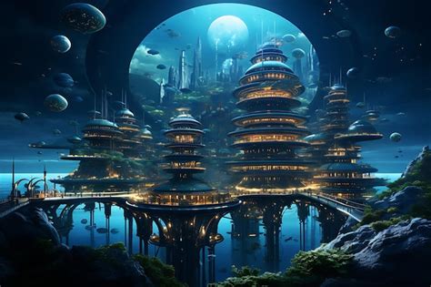 Premium AI Image | Futuristic underwater cities and marine exploration