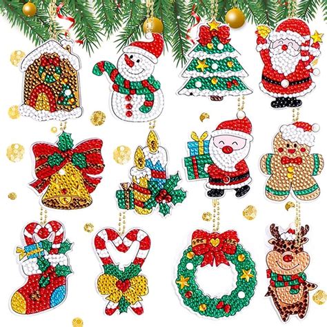 Abeillo 12 Pcs Christmas Diamond Art Painting Keychains 5D DIY