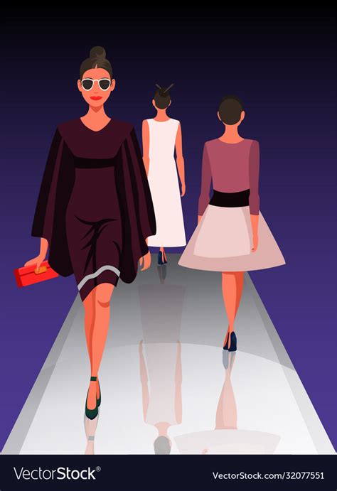 Models on catwalk fashion trends review show Vector Image