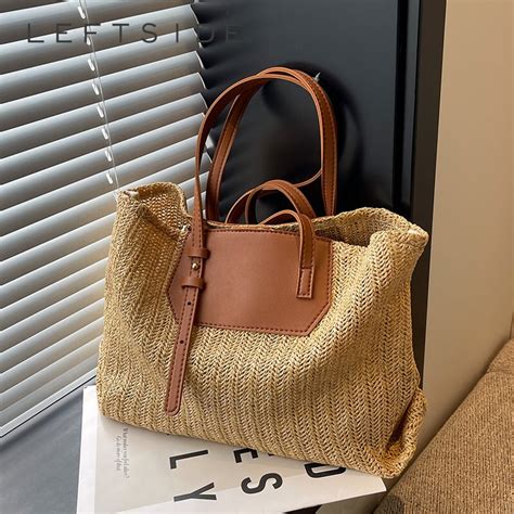 Leftside Bohemia Mulheres Weave Big Straw Tote Bag Summer Travel