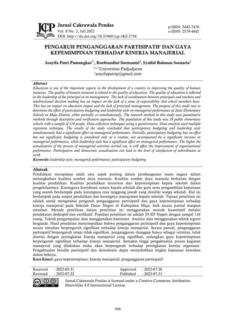PDF PENGARUH PENGANGGARAN PARTISIPATIF DAN GAYA KEPEMIMPINAN TERHADAP