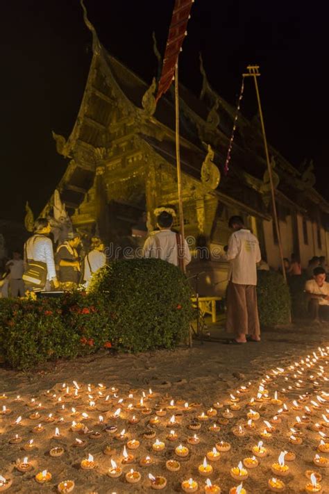 Candle Light To Pay Respect To Buddha Relic At Buddhist Temple