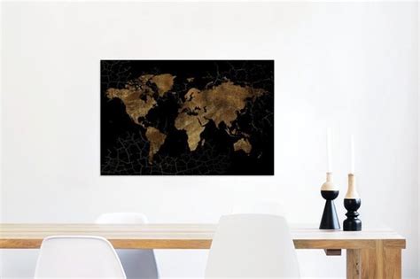 Canvas Wereldkaart X Wanddecoratie Wereldkaart Marmer Goud