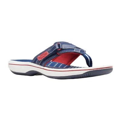 Clarks Womens Cloudsteppers Breeze Sea Flip Flops Color Navy Red