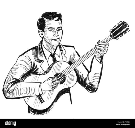 Musician Playing Guitar Ink Black And White Drawing Stock Photo Alamy