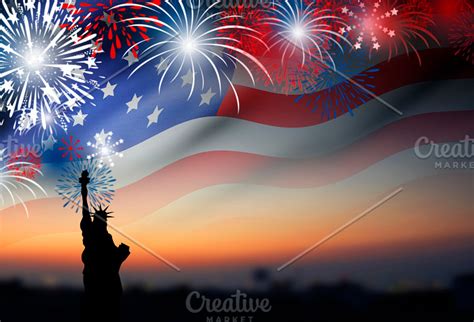 American flag with fireworks ~ Holiday Photos ~ Creative Market