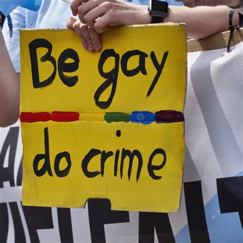 Yellow Poster With Black Inscription Be Gay Do Crime At CSD Parade Editorial Stock Image Image