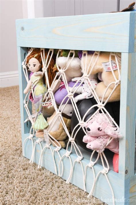 DIY Stuffed Animal Storage Bin with Macrame Net - Houseful of Handmade