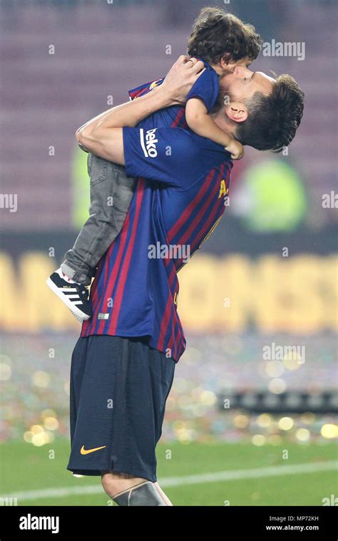 Barcelona, 20th May: Lionel Messi of FC Barcelona kisses his son Ciro ...