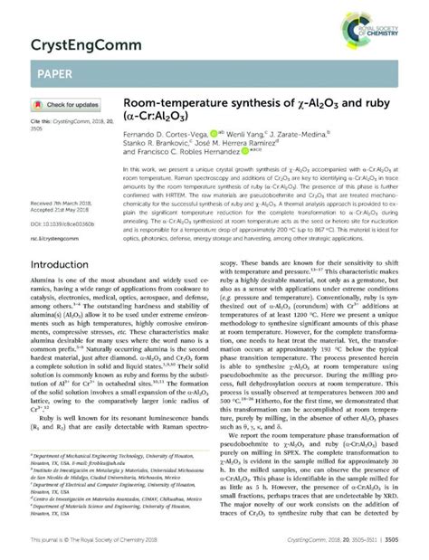 PDF Room temperature synthesis of χ Al2O3 and ruby α Cr Al2O3 ruby a