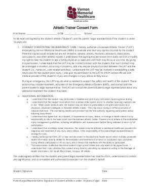 Fillable Online Athletic Trainer Consent Form Vmh Org Fax Email Print